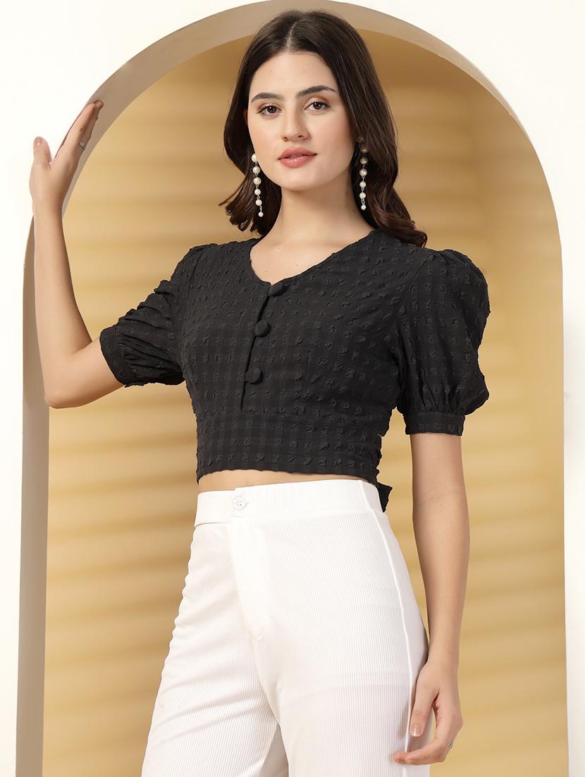 women self designed puff sleeve crop top - 21942216 - Standard Image - 5