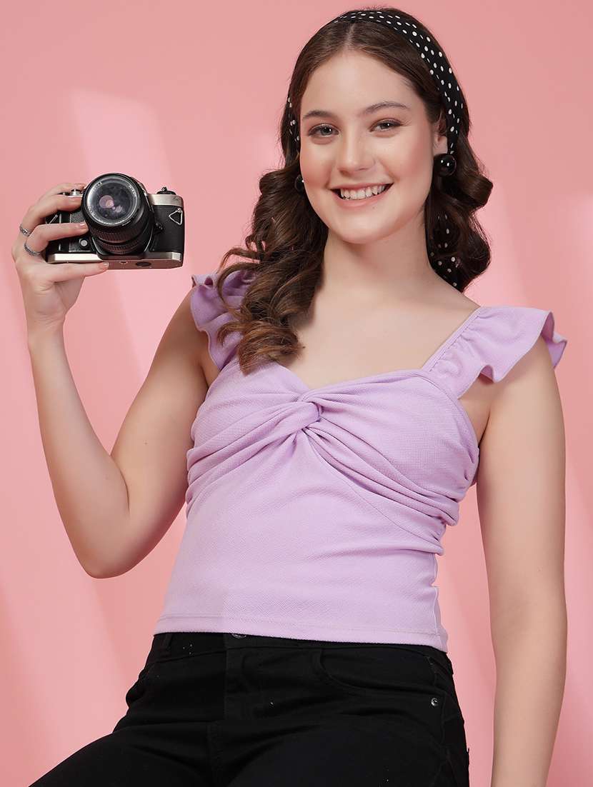 women lavender solid sleeveless regular top