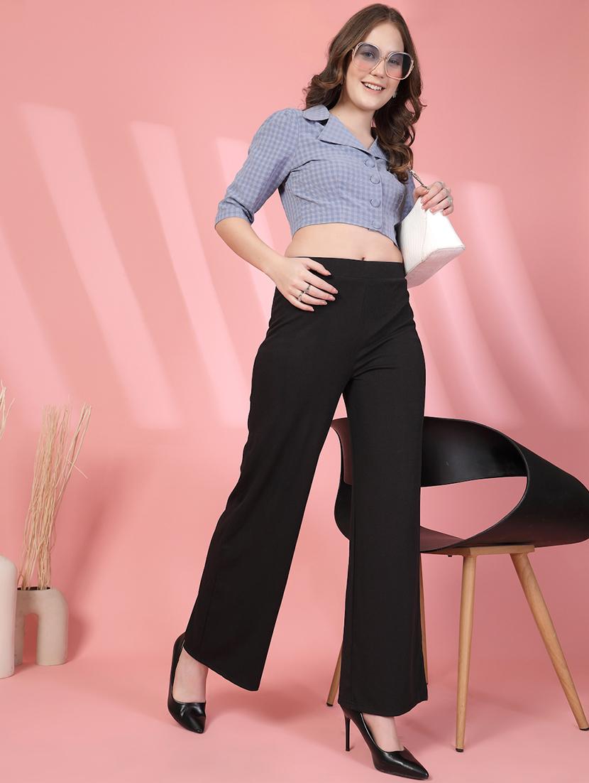 women checkered lapel neck crop shirt top - 21942224 - Standard Image - 8