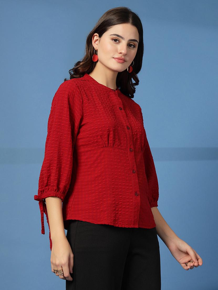 women self designed mandarin collar puff sleeve shirt - 21942244 - Standard Image - 3