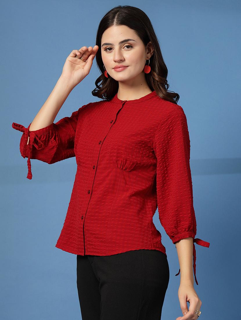 women self designed mandarin collar puff sleeve shirt - 21942244 - Standard Image - 5