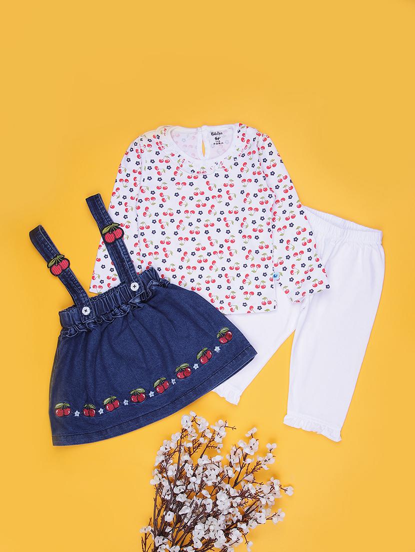 girls printed long sleeve full lnegth set with dungaree skirt - 21942272 - Zoom Image - 0