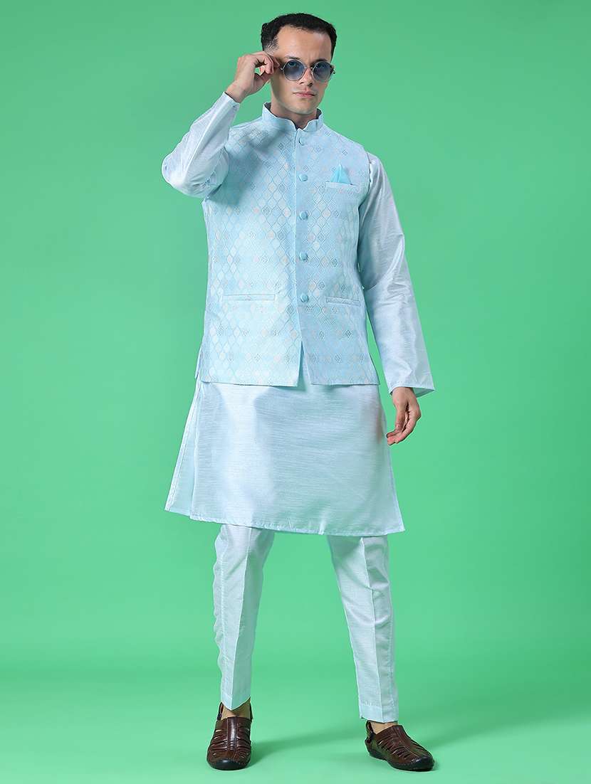 men long sleeve kurta and pyjama set with jacket