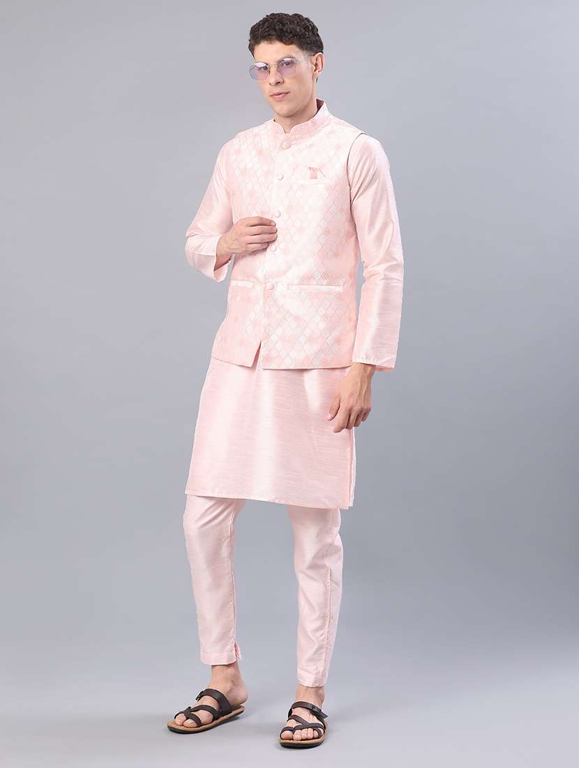 men long sleeve kurta and pyjama set with jacket