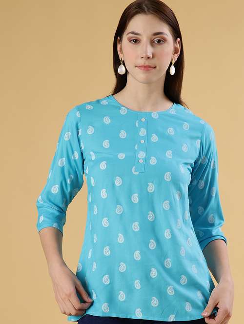 women printed three quarter sleeve kurti - 21942924 -  Standard Image - 0