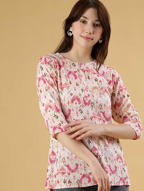 women printed three quarter sleeve kurti - 21942925 -  Standard Image - 0