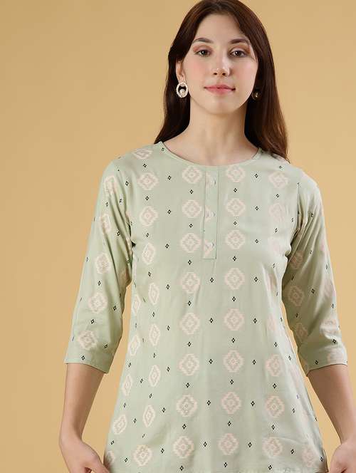 women printed three quarter sleeve kurti - 21942926 -  Standard Image - 0