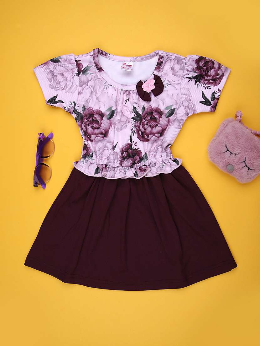 girls floral print short sleeve fit & flare dress