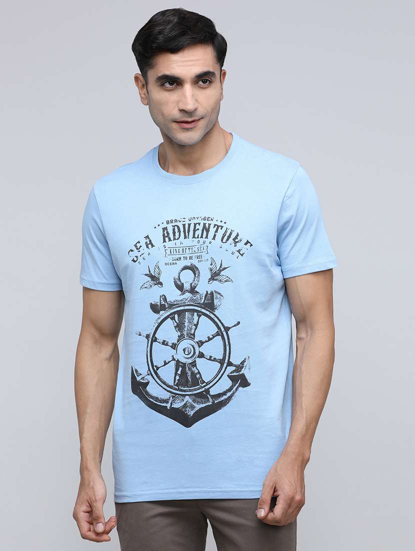 men front print round neck regular fit t-shirt