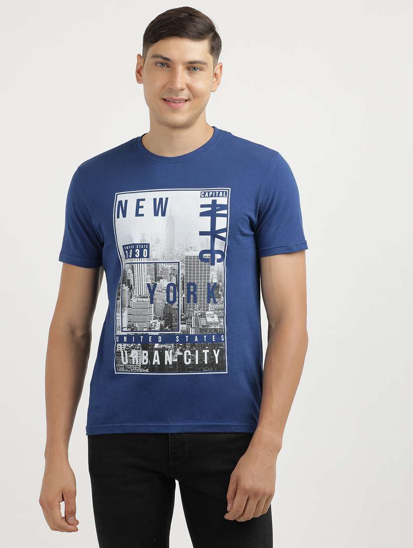 men front print round neck regular fit t-shirt