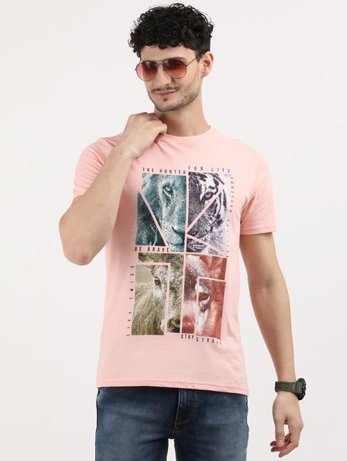 men front print round neck regular fit t-shirt - 21942975 - Standard Image - 0