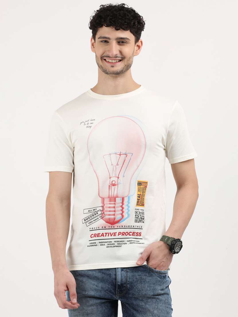 men front print round neck regular fit t-shirt
