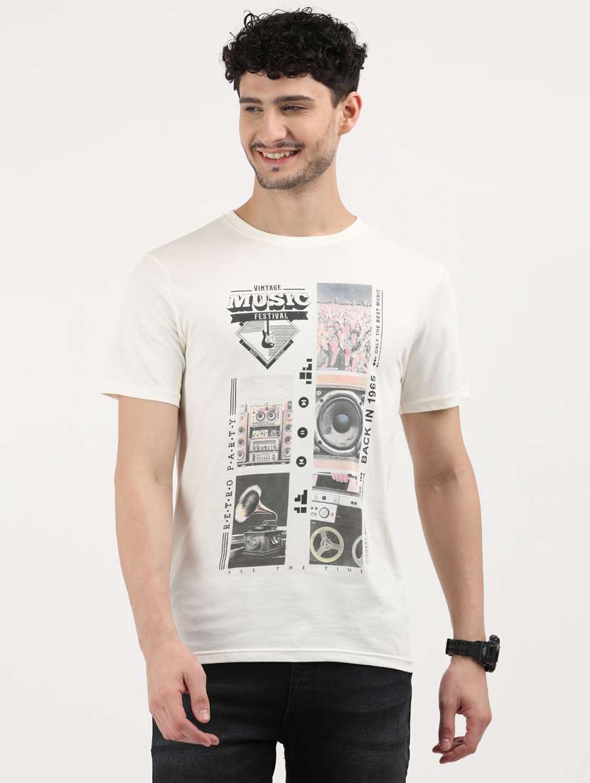 men front print round neck regular fit t-shirt