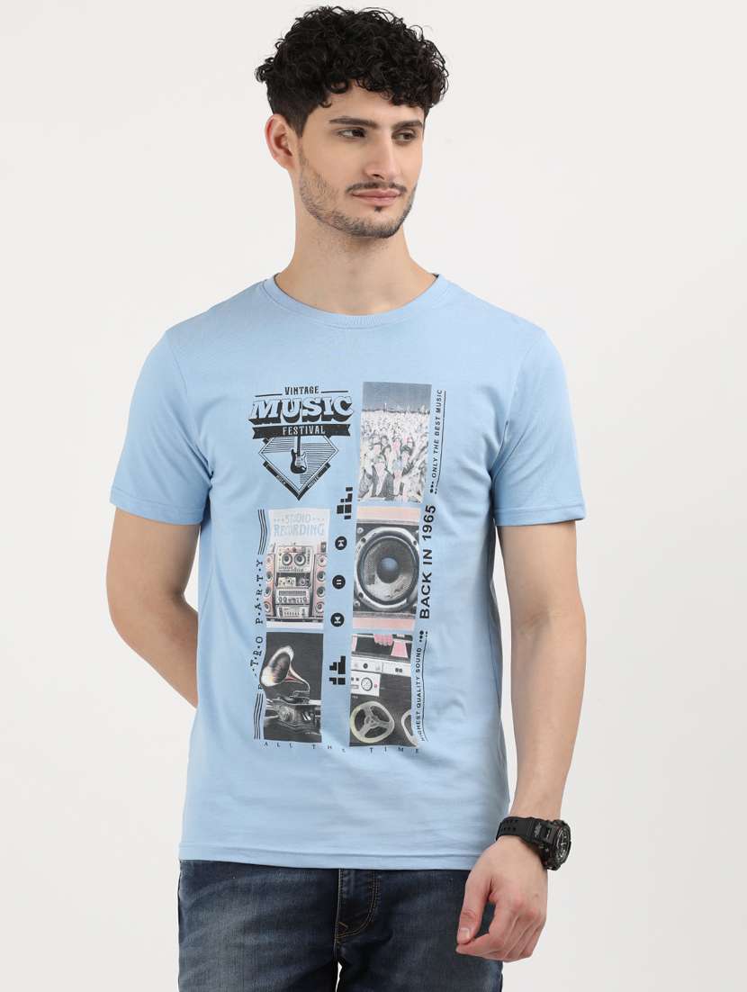 men front print round neck regular fit t-shirt