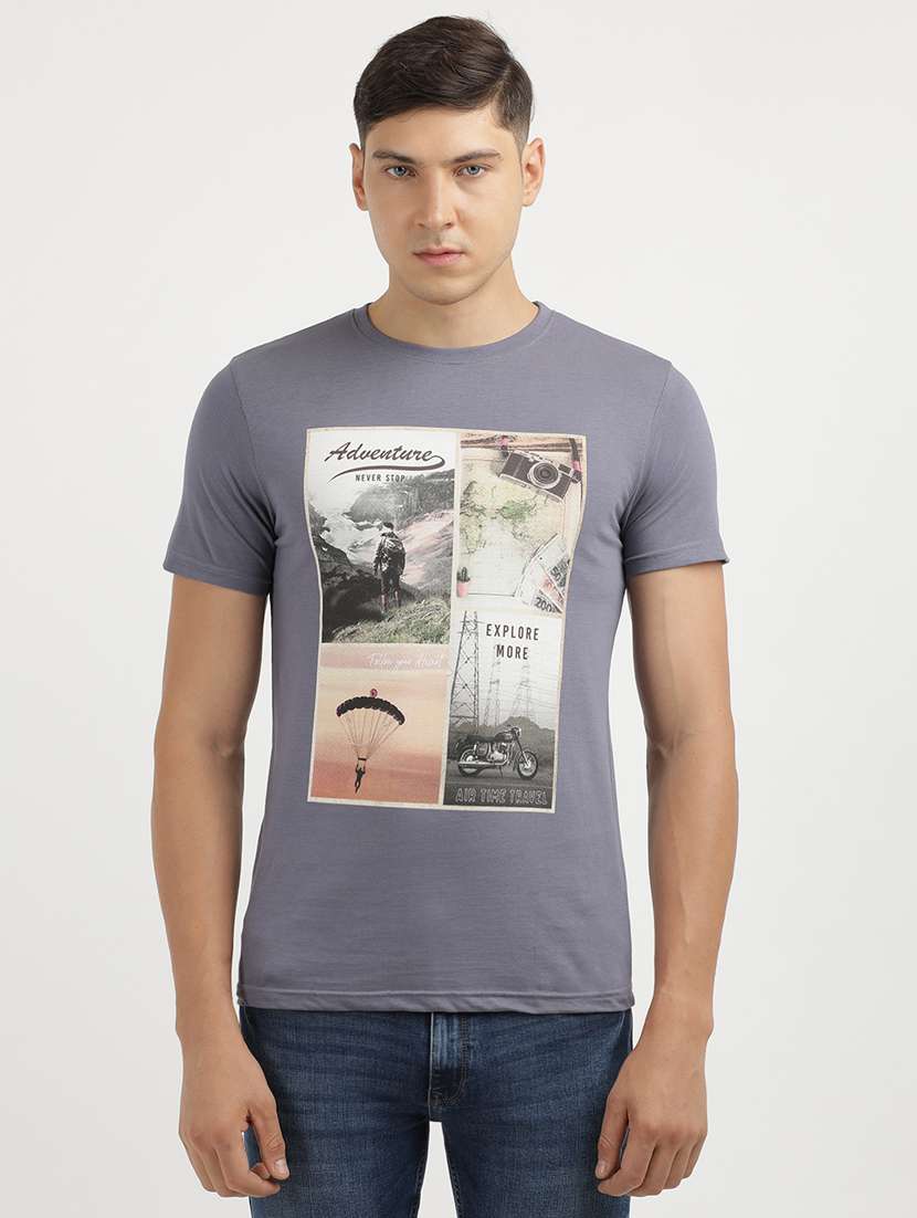 men front print round neck regular fit t-shirt