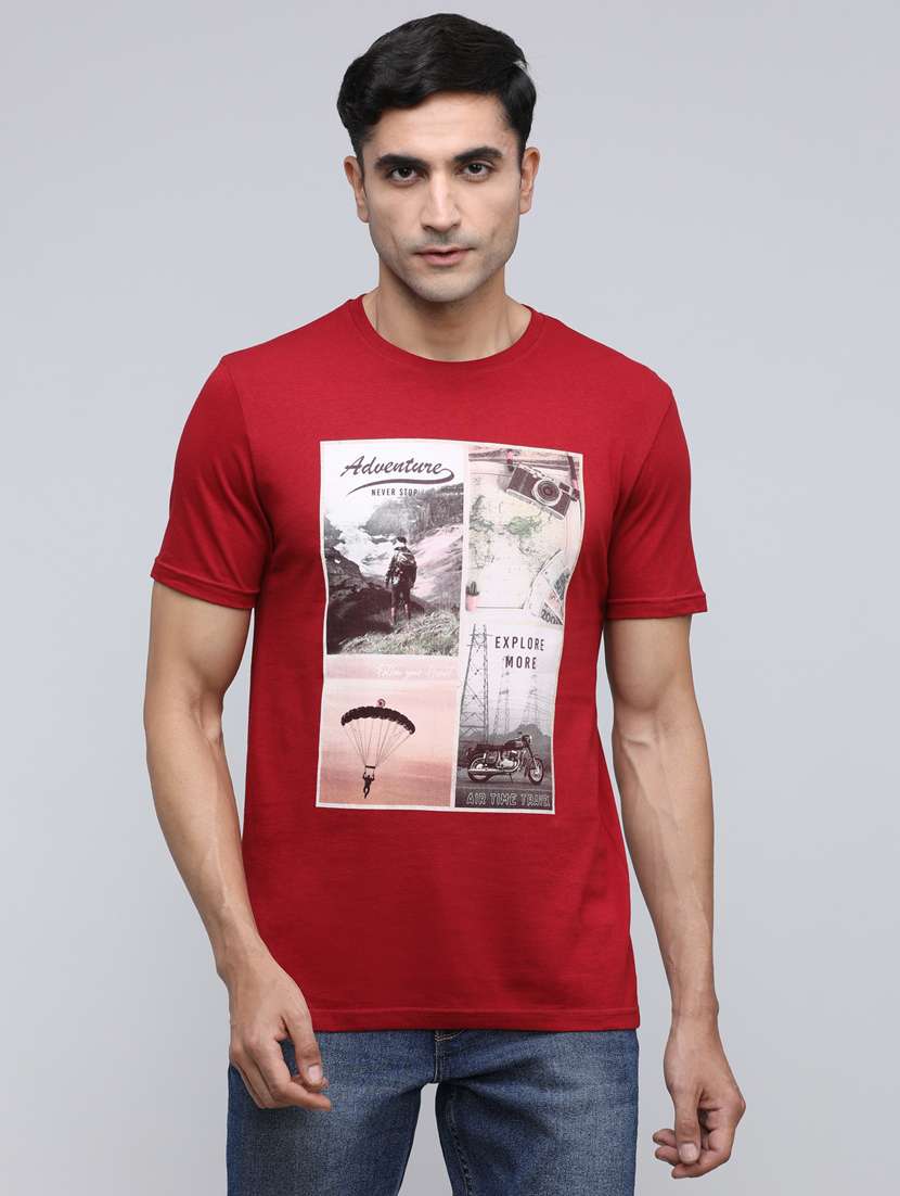 men front print round neck regular fit t-shirt
