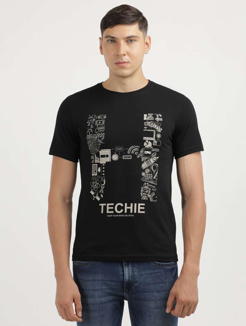 men front print round neck regular fit t-shirt - 21942991 -  Zoom Image - 0