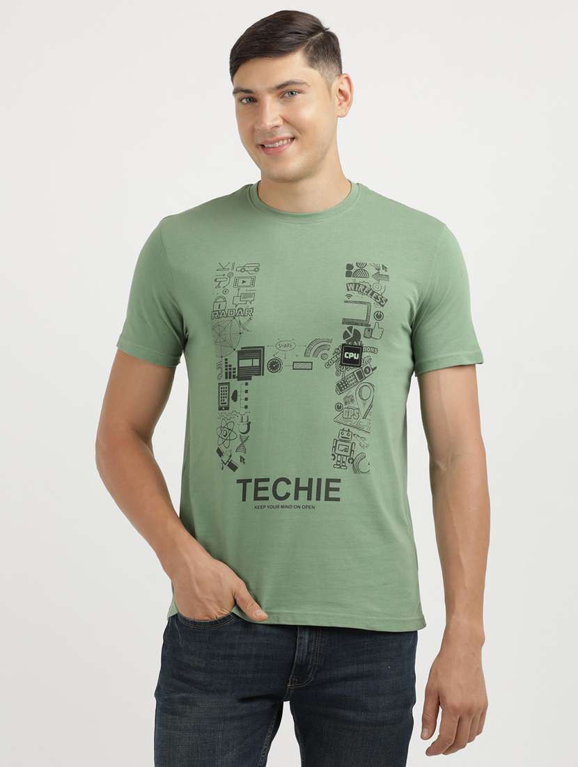 men front print round neck regular fit t-shirt