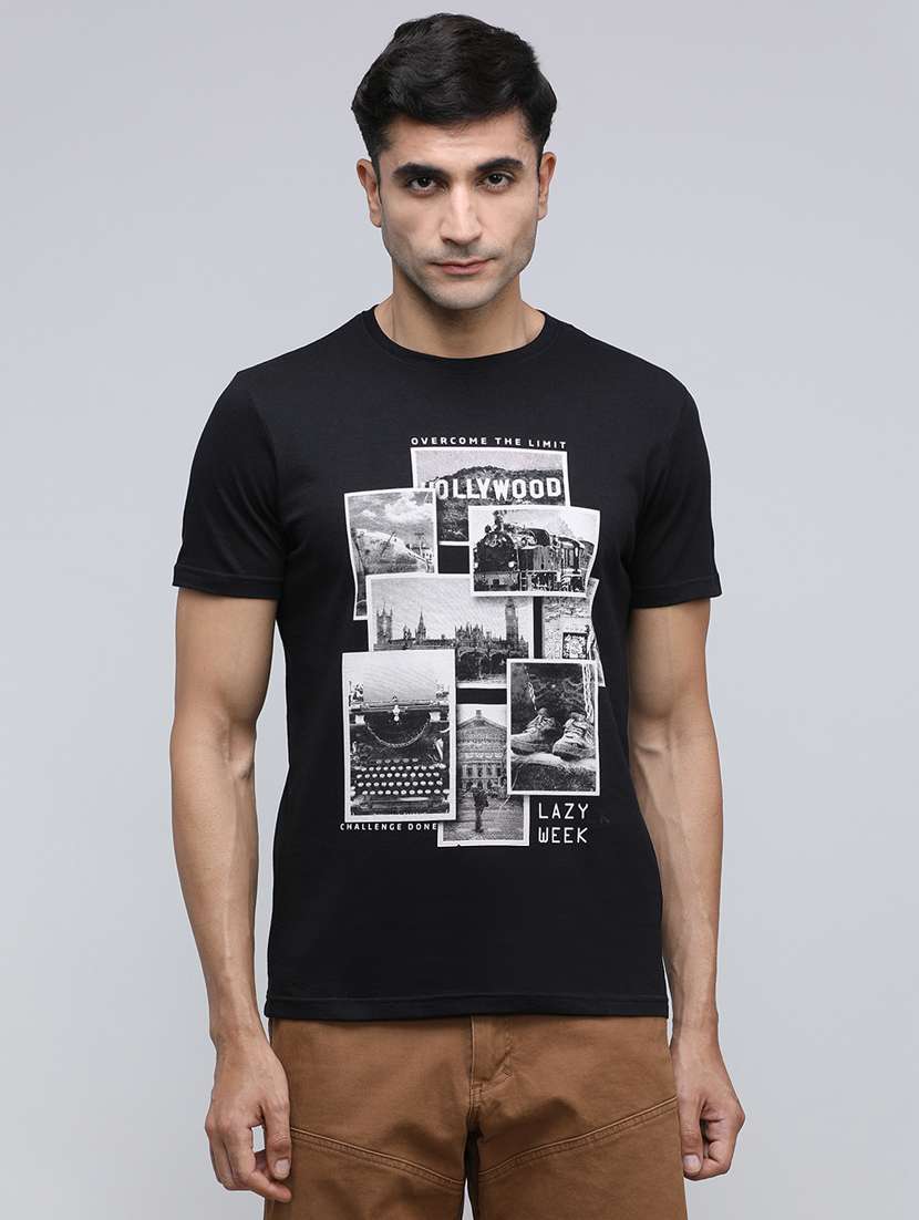 men front print round neck regular fit t-shirt