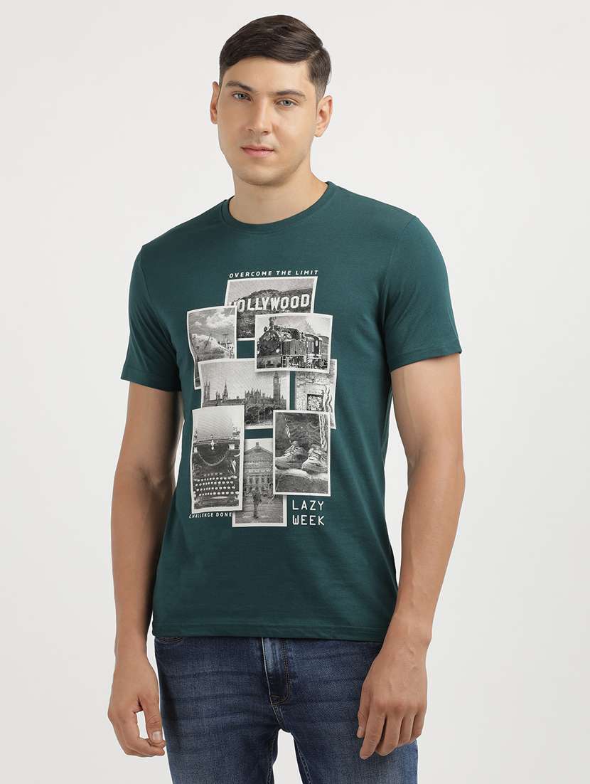 men front print round neck regular fit t-shirt