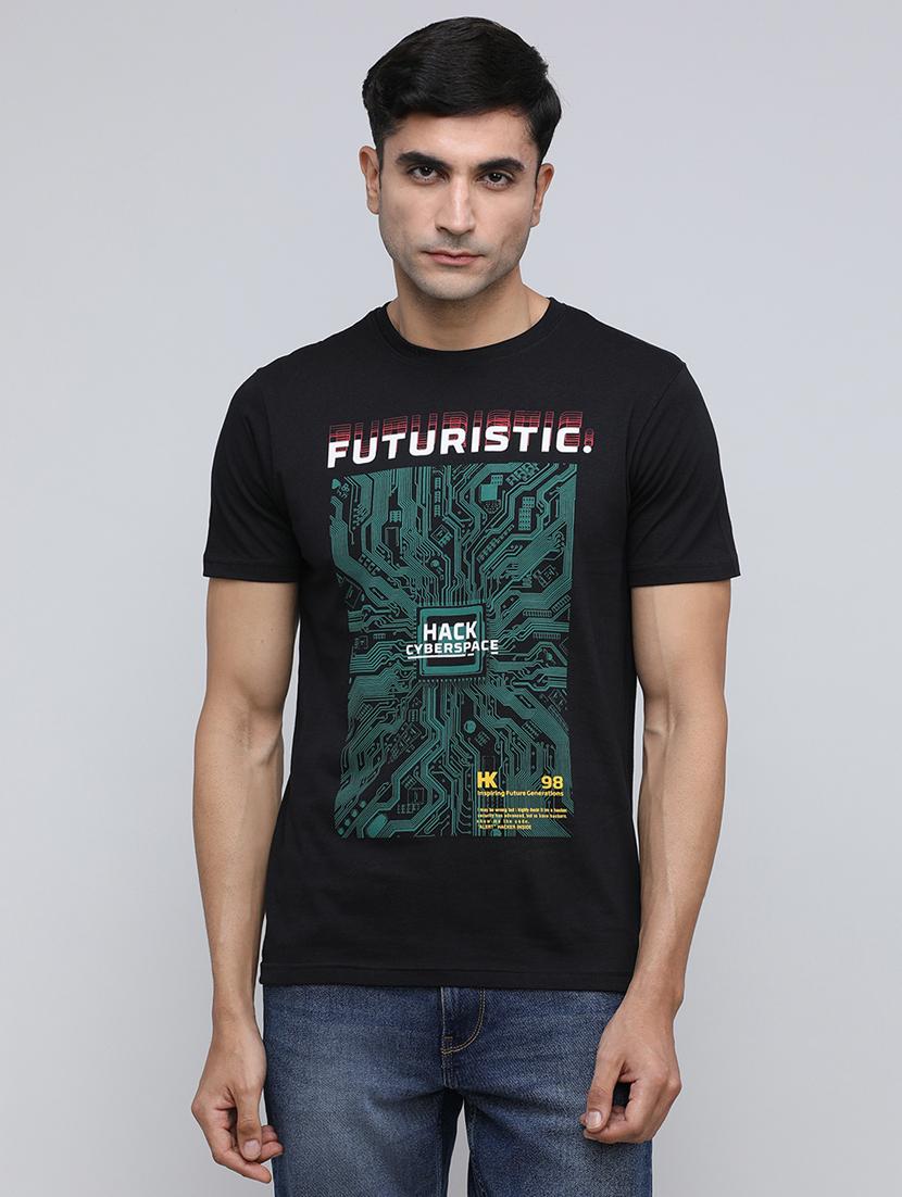 men front print round neck regular fit t-shirt