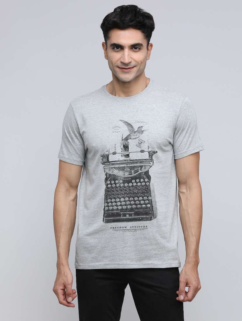 men front print round neck regular fit t-shirt