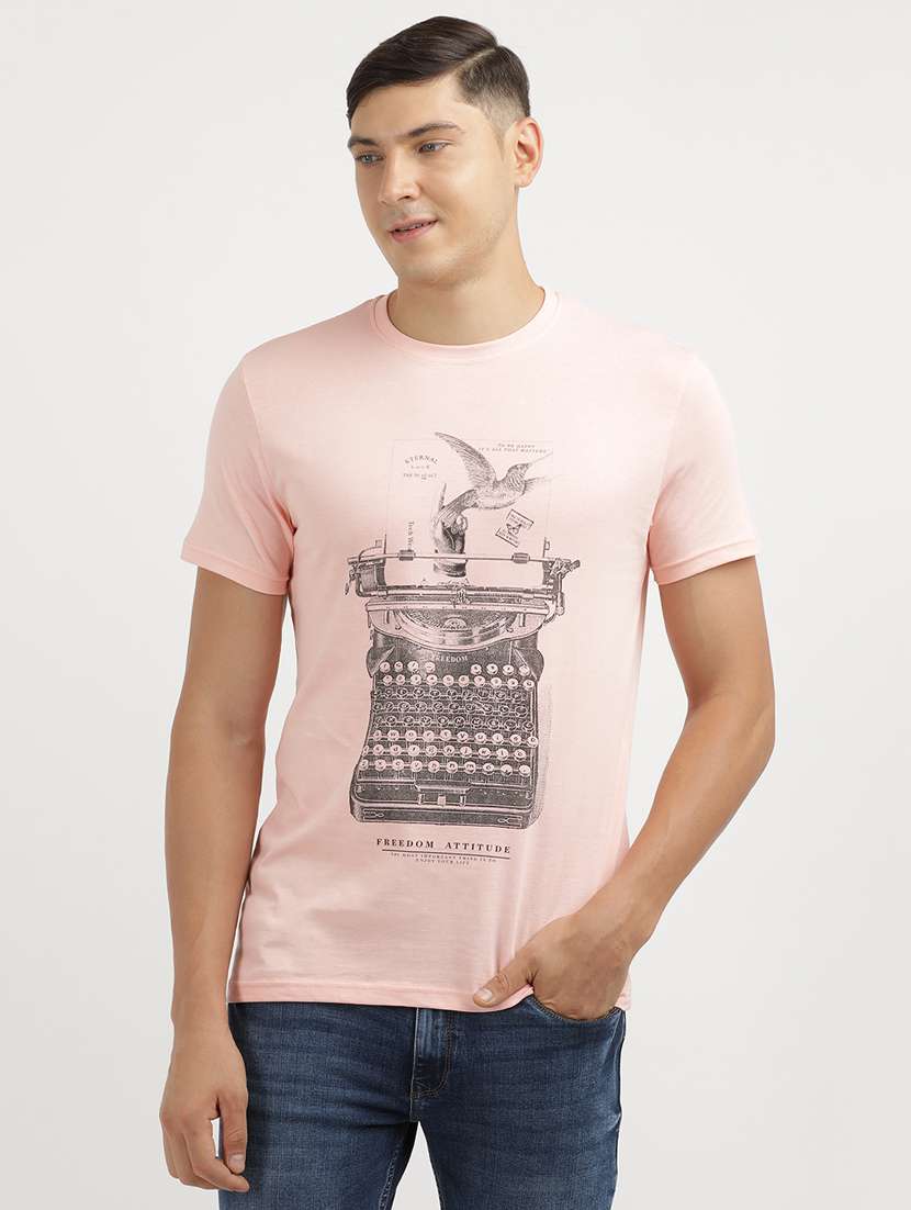 men front print round neck regular fit t-shirt - 21943005 - Zoom Image - 0