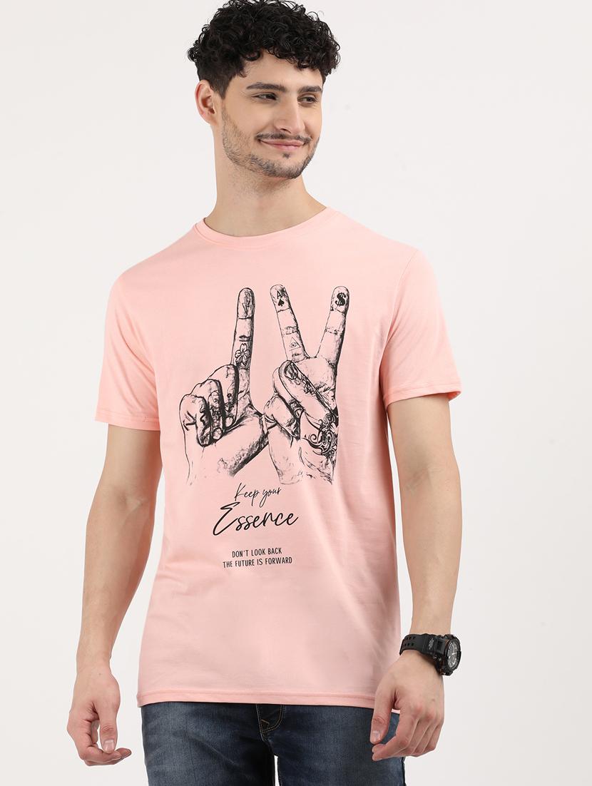 men front print round neck regular fit t-shirt