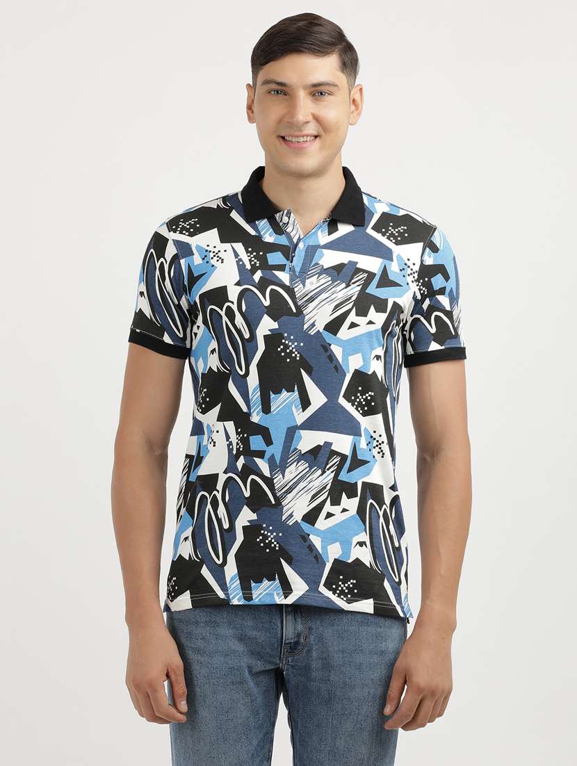 men printed short sleeve slim fit polo t-shirt - 21943046 - Zoom Image - 0