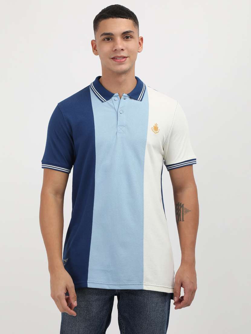 men color block short sleeve slim fit polo t-shirt