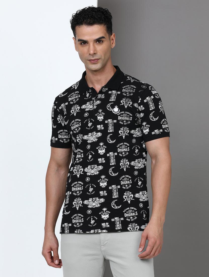 men printed short sleeve slim fit polo t-shirt - 21943058 -  Zoom Image - 0