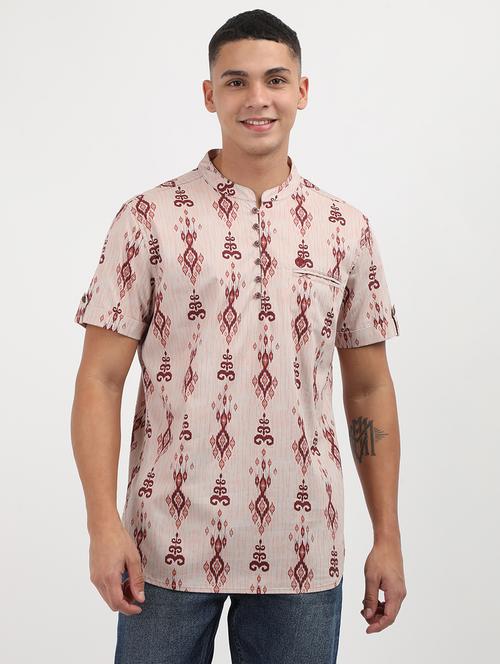 men printed mandarin neck short kurta - 21943071 -  Standard Image - 0
