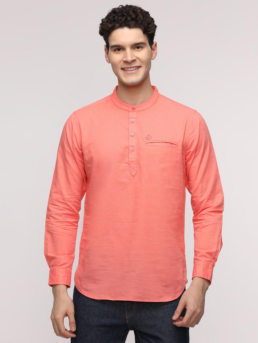 men solid mandarin neck short kurta