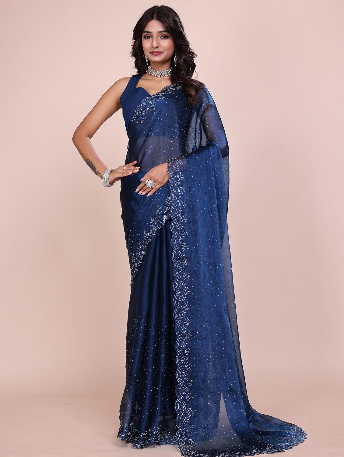 women solid with work embellished saree with blouse - 21943079 -  Zoom Image - 0