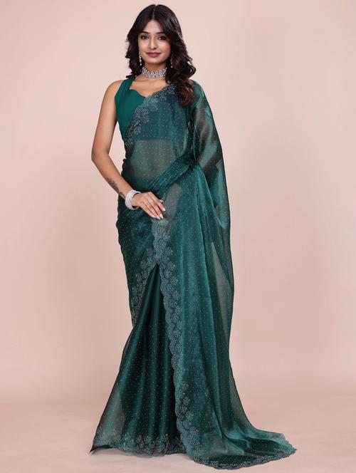 women solid with work embellished saree with blouse - 21943080 -  Standard Image - 0