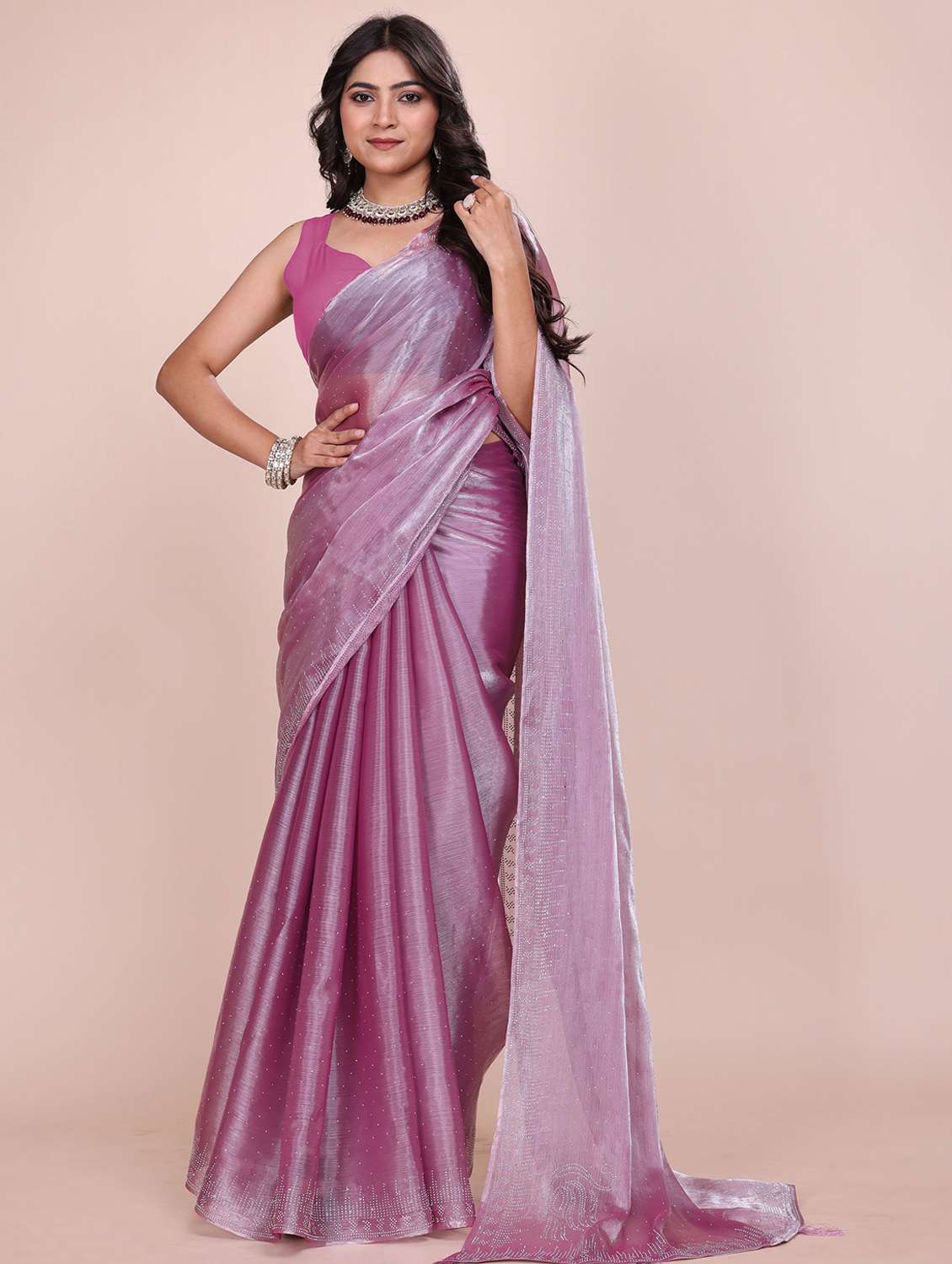 women solid with work embellished saree with blouse
