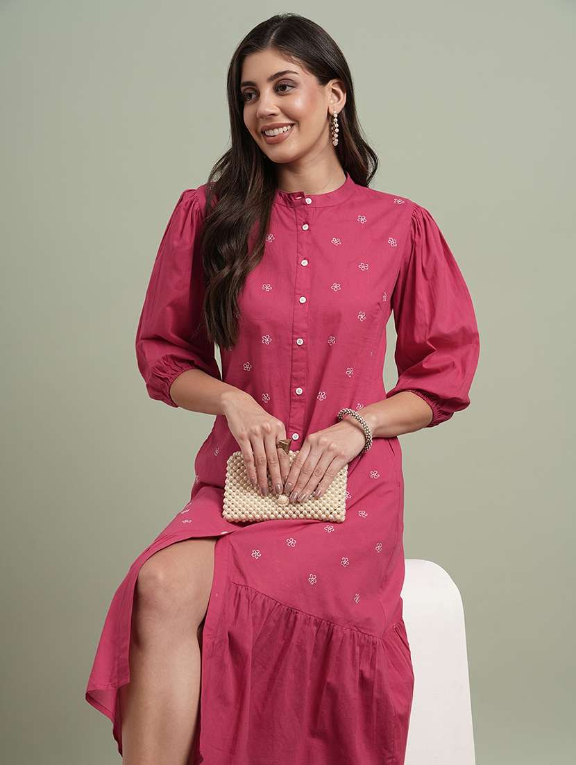 globus women blue round neck puff sleeves floral embroidered tiered dress - 21943129 -  Standard Image - 3