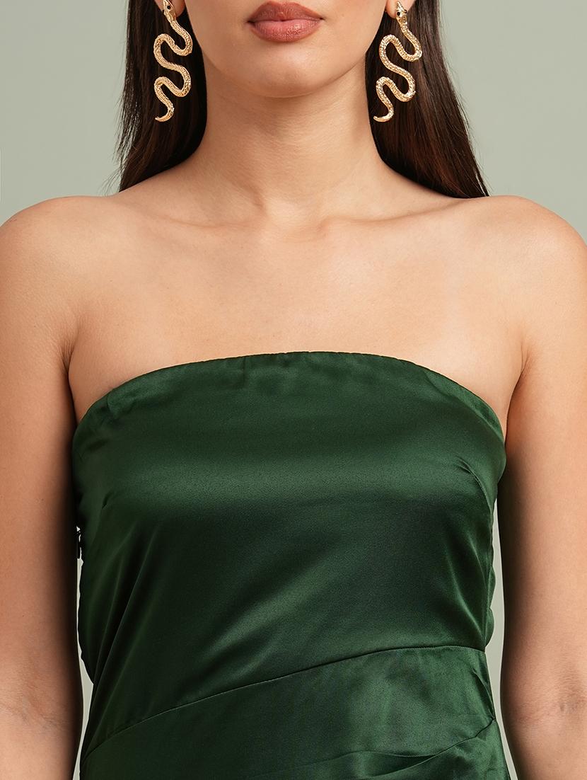 globus women green off-shoulder solid pleated & ruffle detail satin tiered maxi party dress - 21943136 - Standard Image - 3