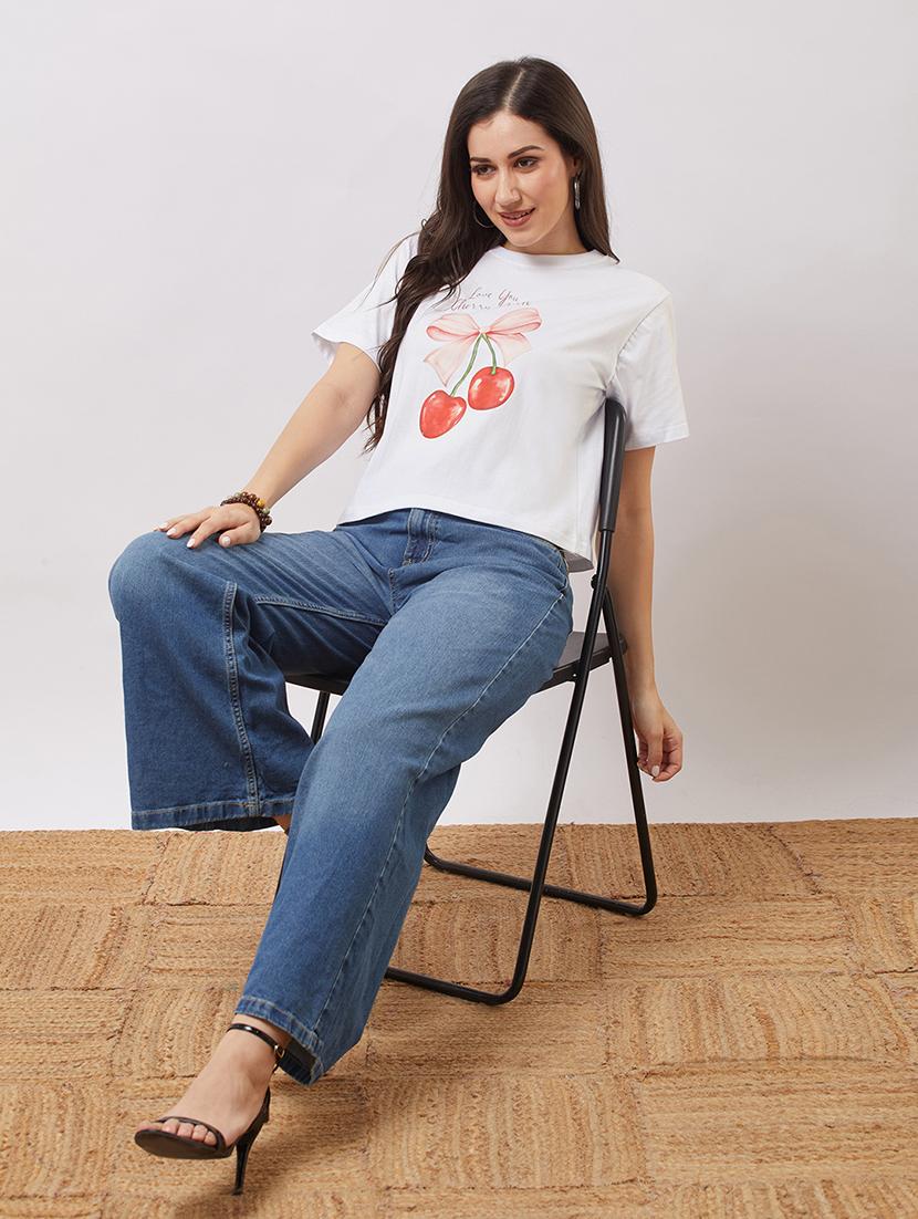 globus women white round neck short sleeves cherry print boxy t-shirt - 21943223 - Standard Image - 3