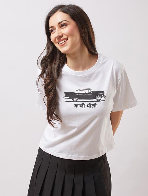 globus women white round neck short sleeves graphic print boxy t-shirt - 21943225 -  Standard Image - 0