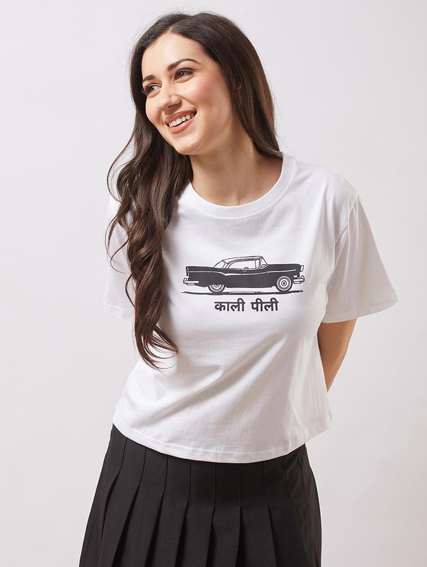 globus women white round neck short sleeves graphic print boxy t-shirt - 21943225 -  Zoom Image - 0