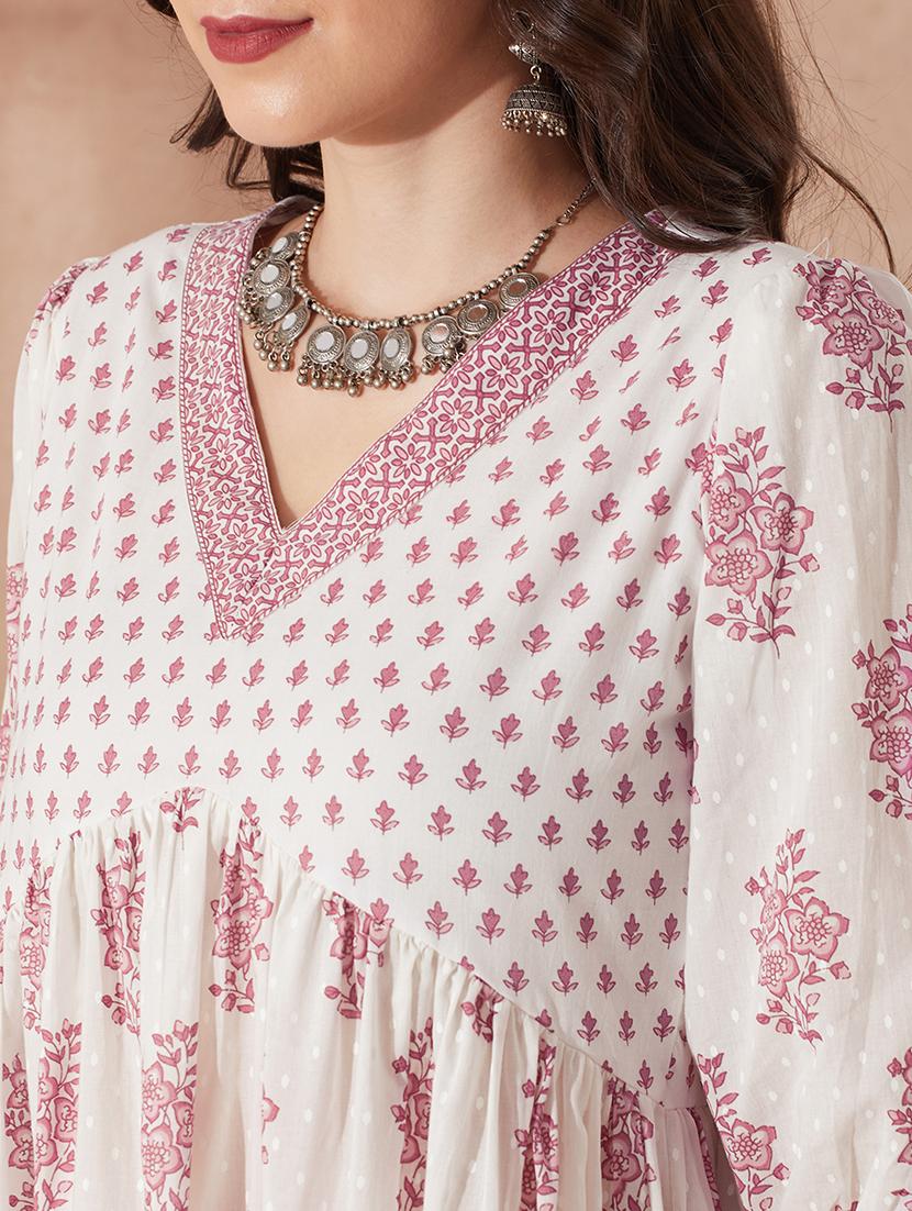women pink puff sleeve tiered ethnic dress - 21943265 - Standard Image - 3