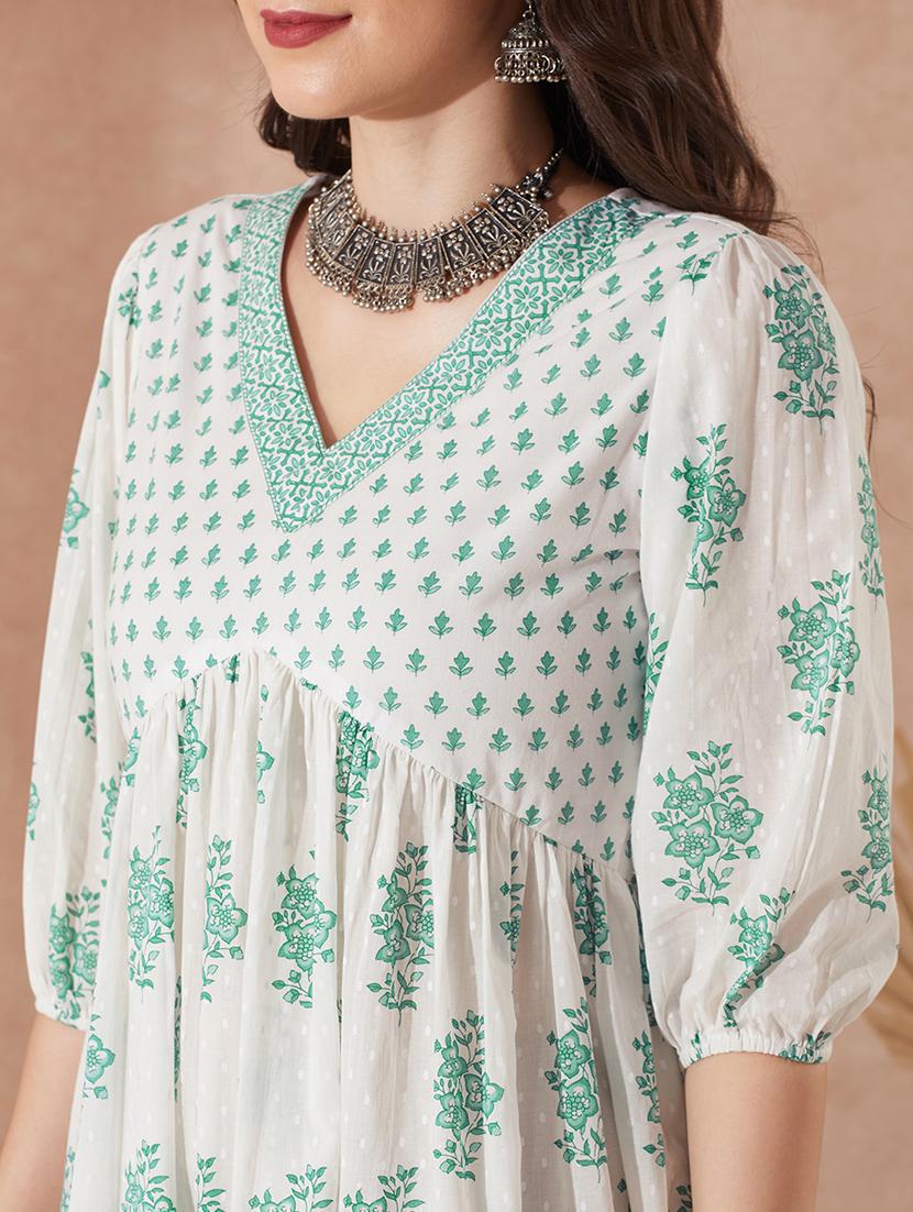 women green puff sleeve tiered ethnic dress - 21943266 - Standard Image - 3