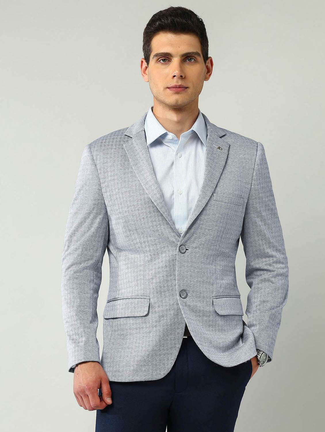 men lapel collar single breasted blazer
