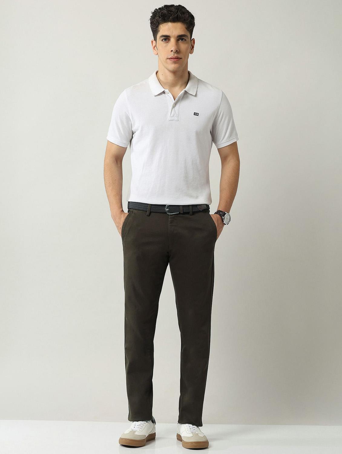 men solid md rise flat front casual chinos - 21943282 - Standard Image - 5