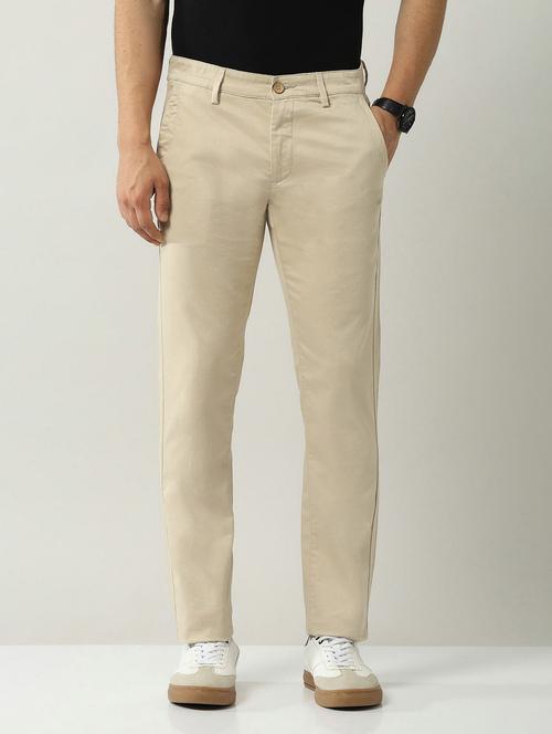 men solid md rise flat front casual chinos - 21943293 - Standard Image - 0