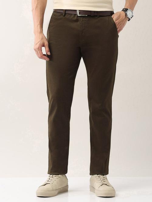 men solid md rise flat front casual chinos - 21943294 - Standard Image - 0