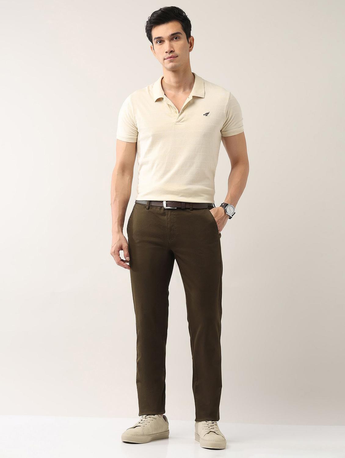 men solid md rise flat front casual chinos - 21943294 - Standard Image - 5
