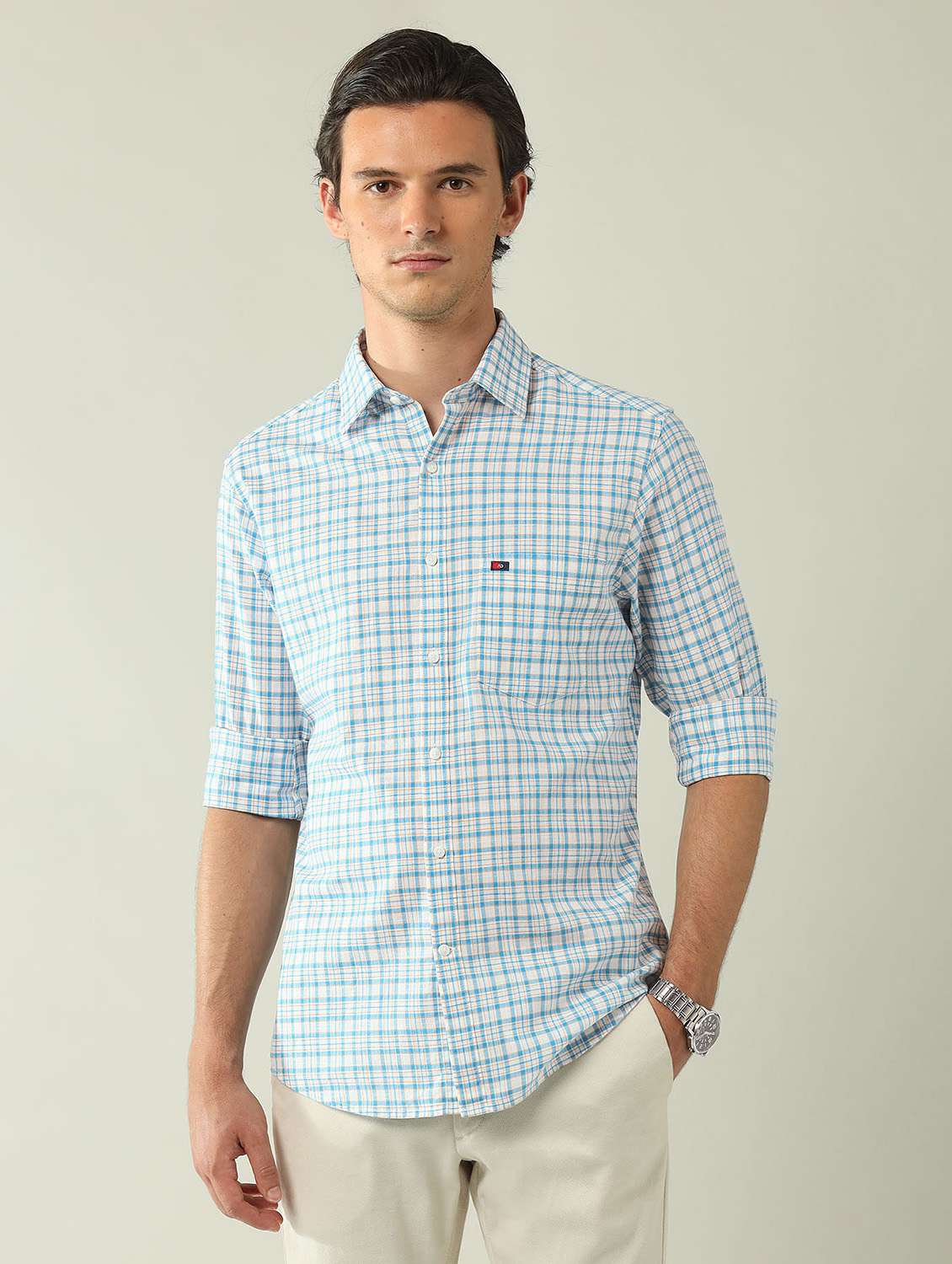 men checkered long sleeve regular fit casual shirt