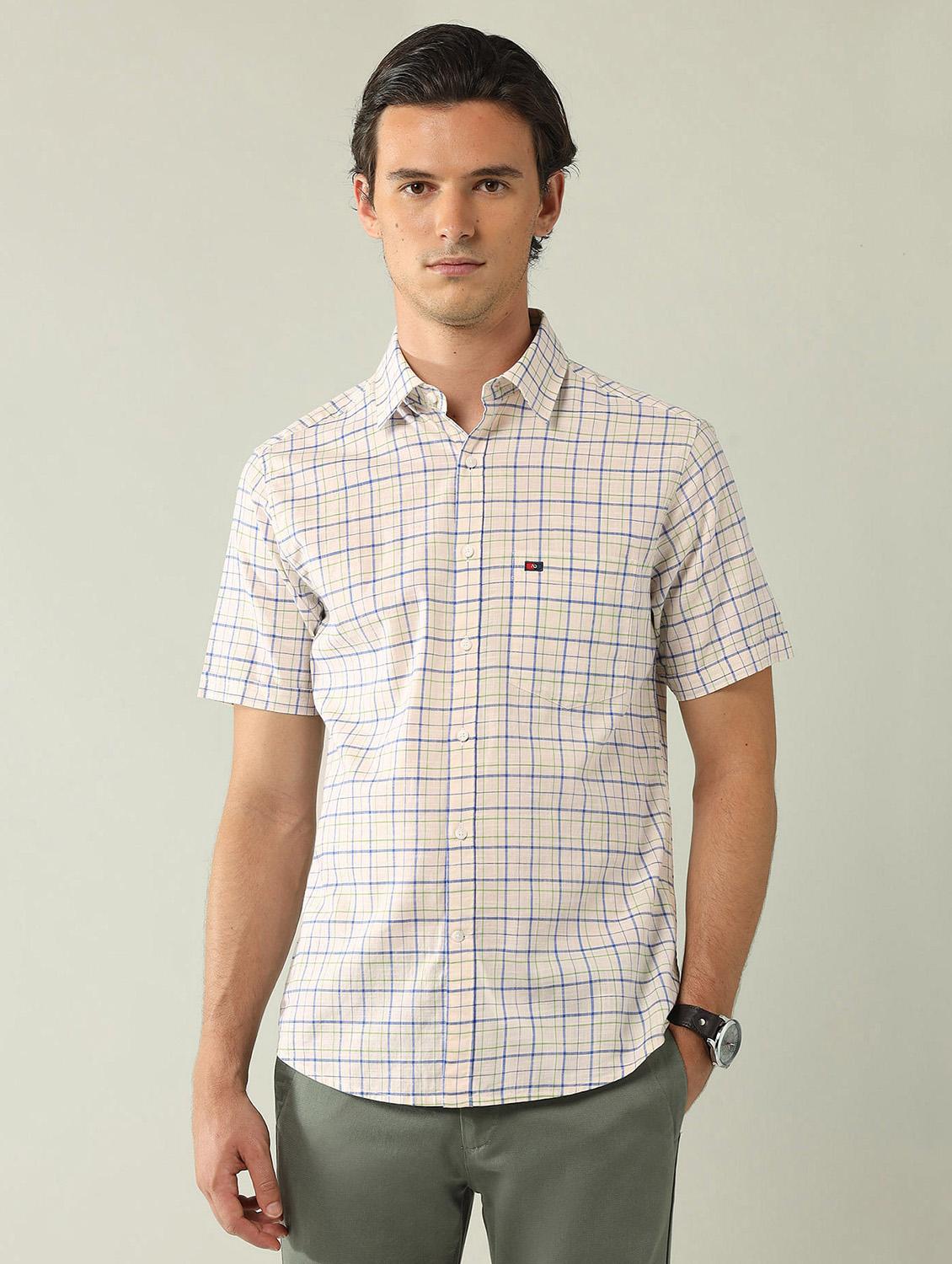 men checkered short sleeve regular fit casual shirt